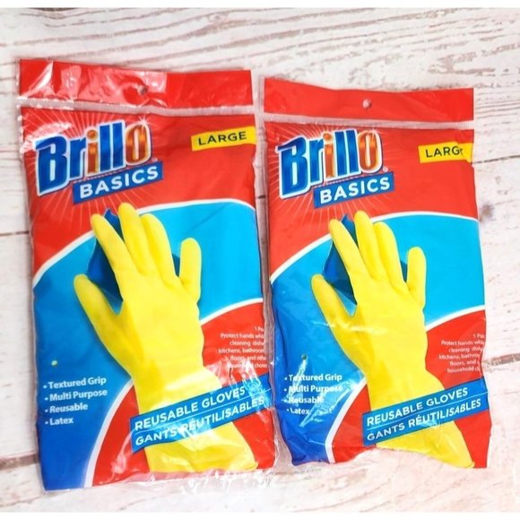 Brillo Basics Large Textured Grip Yellow Latex Reusable Gloves - Multi Purpose - Picture 8 of 8